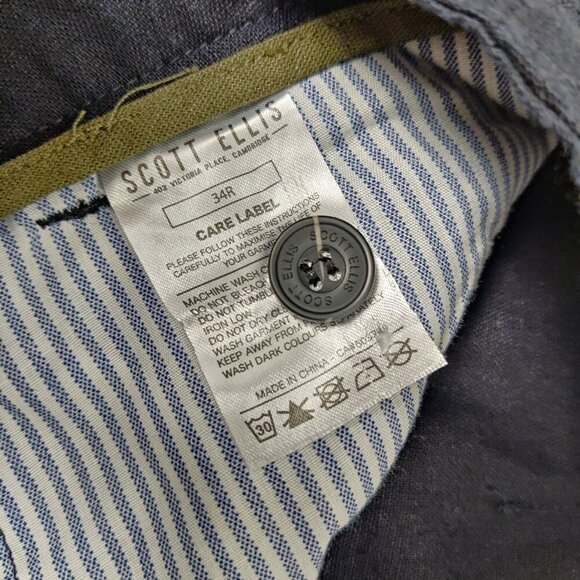 NEW Scott Ellis Men's Cargo Shorts Size 34 R Aaron Navy Linen Casual Lightweight - Picture 6 of 11